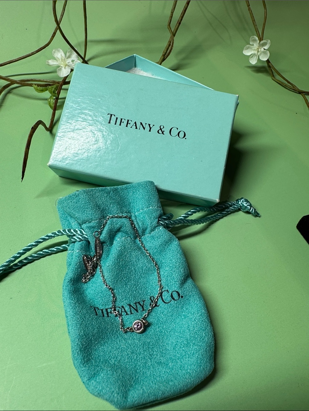 Tiffany & Co. Sterling Silver Peretti Bracelet with Pink Stone Accent